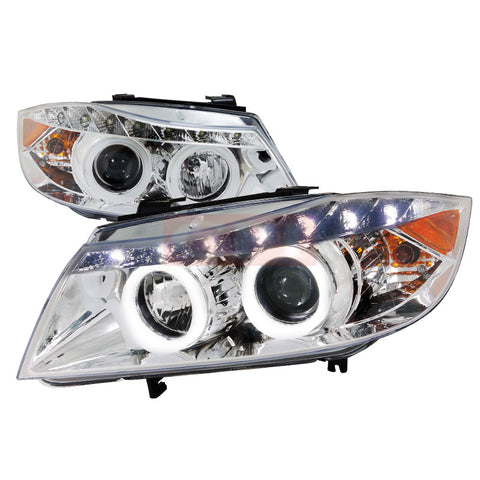 Bmw  05-08 Bmw  E90  Smd Led Iced Halo Projector Headlight Chrome Housing