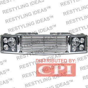 Gmc 1988-1998 Gmc C/K Pick Up Chrome Range Rover W/ Black Headlamp Abs Grille Performance