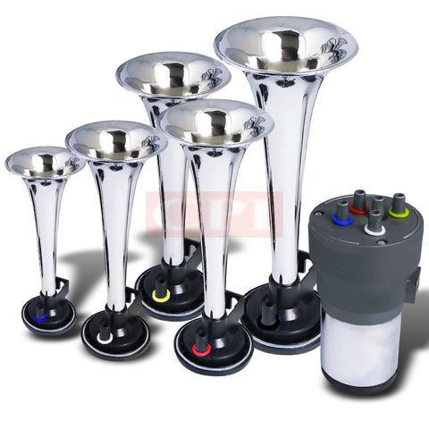 Universal Music Air Horn Chrome With 110Db 12V Compressor