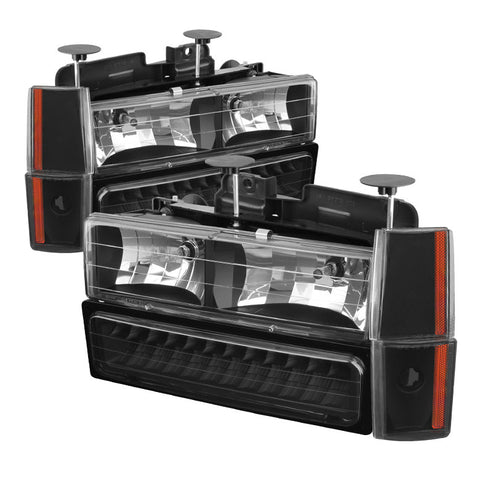 GMC Yukon 92-93  (dont fit model w/sealed beam headlights) Crystal Headlights W/ Corner & LED Bumper - Black Euro Headlights-p