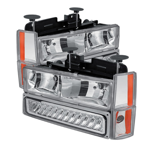 GMC Yukon 92-93  (dont fit model w/sealed beam headlights) Crystal Headlights W/ Corner & LED Bumper - Chrome Euro Headlights-q