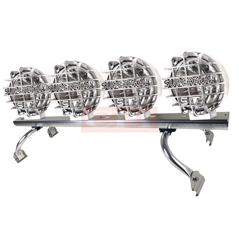 All Universal All All 44" To 60 " Adjustable Light Roof Rack+ 6.5 Inches Round Work Lamp Chrome Mesh X 2