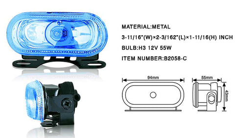 4 Inch Rectangular Universal Metal Fog Light - Blue *** Performance-e