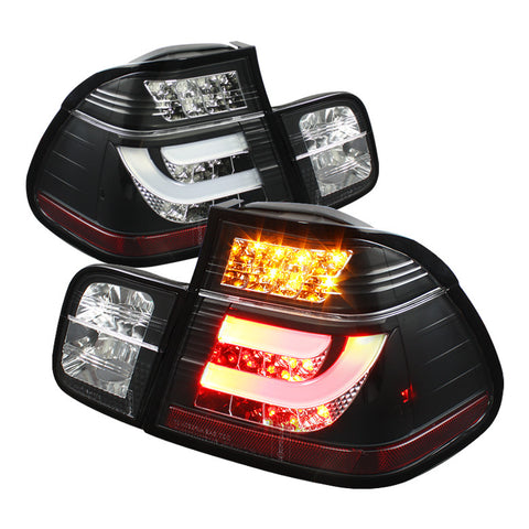 BMW E46 3-Series 99-01 4Dr Light Bar Style LED Tail Lights - Black