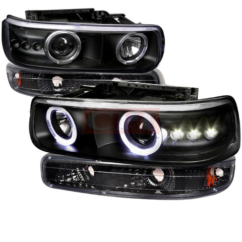 Chevy  99-03 Chevy  Silverado  Combo Projector Headlight Black Housing With Bumper Light