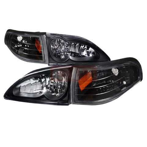 Ford  94-98 Ford  Mustang  Combo Black Housing Headlight With Corner Light