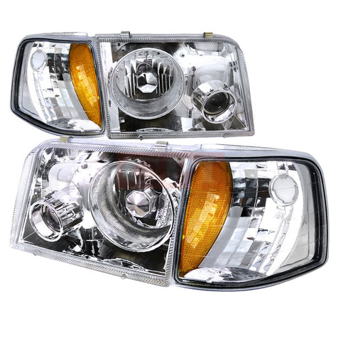 FORD 93-97 FORD RANGER COMBO PROJECTOR HEADLIGHT CHROME WITH CORNER LIGHT     1993,1994,1995,1996,1997