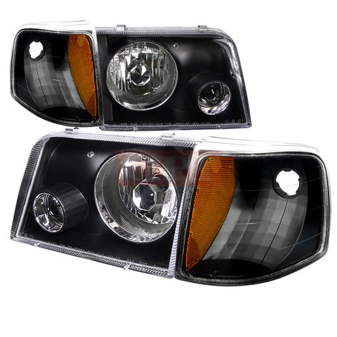 FORD 93-97 FORD RANGER COMBO PROJECTOR HEADLIGHT BLACK WITH CORNER LIGHT     1993,1994,1995,1996,1997