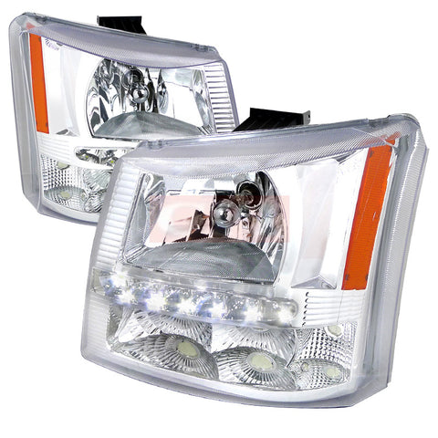 CHEVY 03-06 CHEVY SILVERADO CRYSTAL HOUSING HEADLIGHTS CHROME WITH LED 1 PIECE DESIGN   PERFORMANCE 1 SET RH & LH  2003,2004,2005,2006