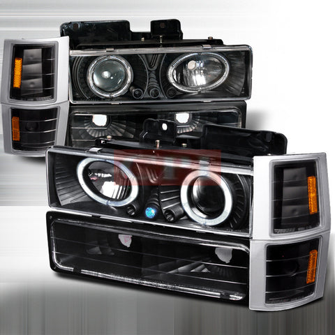 CHEVROLET/ CHEVY 94-98 C10 - BLACK 8 PC PROJECTOR HEAD LIGHTS/ LAMPS & CORNER / BUMPER LIGHTS - COMBO 1 SET RH & LH