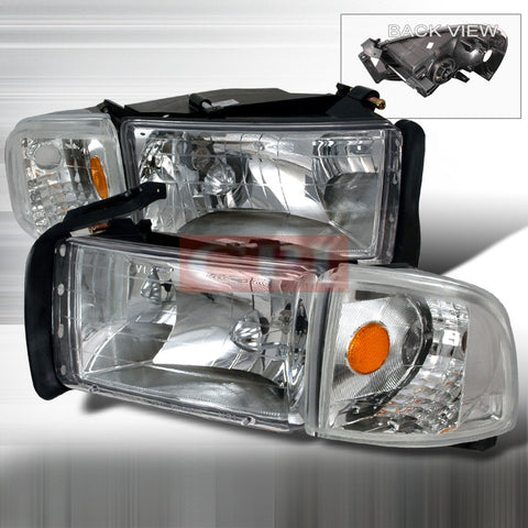 Dodge 1994-2001 Dodge Ram Pick Up Headlights/ Head Lamps Combo Set-Euro Style-t