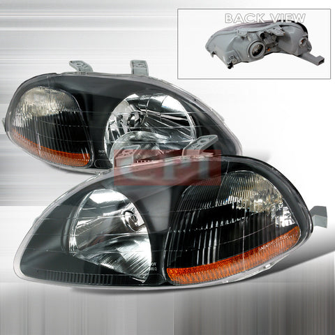 Honda 1996-1998 Honda Civic Jdm Black Headlights/ Head Lamps-Euro Style-j