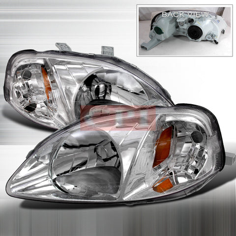 Honda 1999-2000 Honda Civic Crystal Headlights/ Head Lamps-Euro Style-c