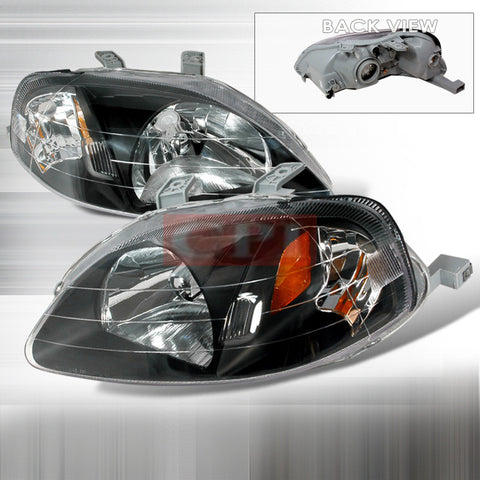 HONDA 1999-2000 HONDA CIVIC JDM BLACK HEADLIGHTS/ HEAD LAMPS-EURO STYLE   1999,2000