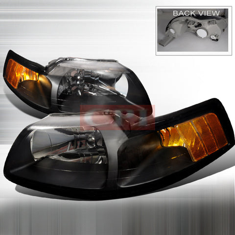 FORD 1999-2004 FORD MUSTANG 1PC HEADLIGHTS/ HEAD LAMPS- BLACK-EURO STYLE   1999,2000,2001,2002,2003,2004