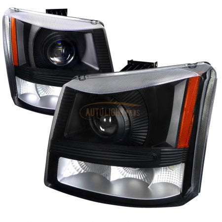 CHEVY 03-05 CHEVY SILVERADO CRYSTAL HOUSING HEADLIGHTS BLACK 1 PIECE DESIGN