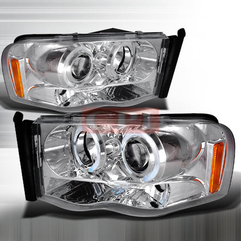 DODGE 2002-2004 DODGE RAM HALO PROJECTOR HEAD LAMPS/ HEADLIGHTS - CHROME 1 SET RH&LH   2002,2003,2004