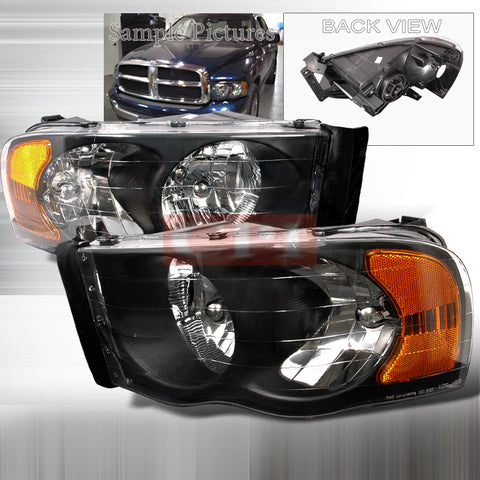 DODGE 2002-2005 DODGE RAM PICK UP HEADLIGHTS/ HEAD LAMPS BLACK-EURO STYLE   2002,2003,2004,2005