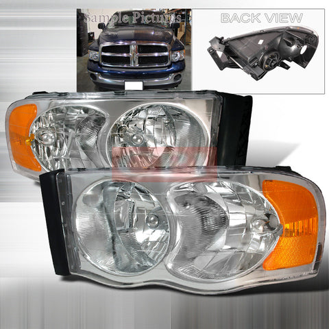 DODGE 2002-2005 DODGE RAM PICK UP HEADLIGHTS/ HEAD LAMPS CHROME-EURO STYLE   2002,2003,2004,2005