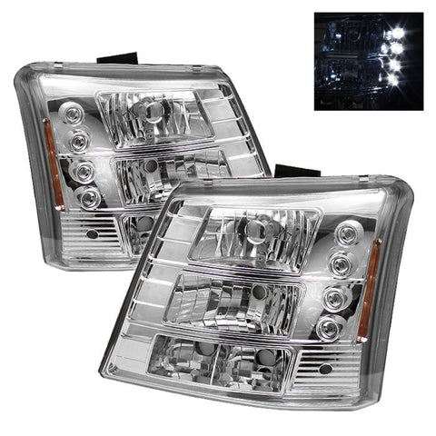 Chevy Silverado 2500HD 03-06 1PC W/ Bumper Lights  LED ( Replaceable LEDs ) Crystal Headlights - Chrome Euro Headlights-v