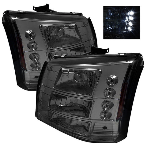 Chevy Silverado 2500HD 03-06 1PC W/ Bumper Lights  LED ( Replaceable LEDs ) Crystal Headlights - Smoke Euro Headlights-w