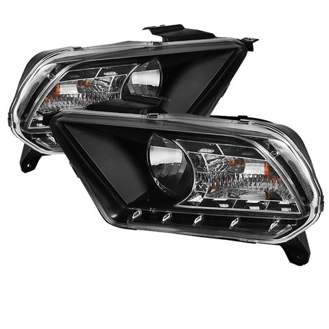 Ford Mustang 10-12 ( Non HID ) DRL LED Crystal Headlights - Black