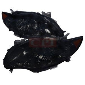 Toyota 09-10 Corolla Euro Headlight Smoke Lens Black Housing Performance 1 Set Rh & Lh 2009,2010