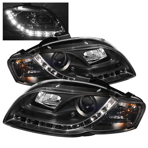 Audi A4 06-08 Projector Headlights - Halogen Model Only ( Not Compatible With Xenon/HID Model ) - DRL - Black - High H1 (Included) - Low H1 (Included)