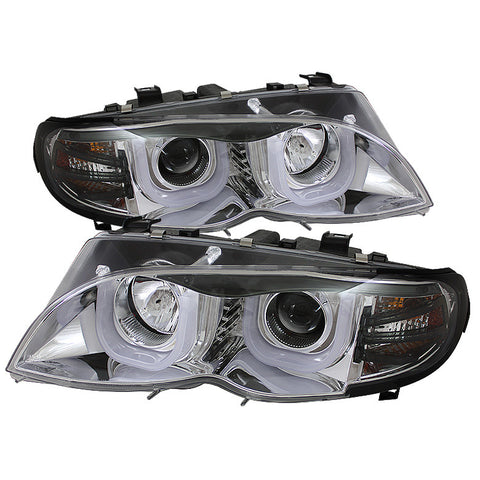 BMW E46 3-SERIES 02-05 4DR Projector Headlights 1PC - 3D Halo - Chrome - High H1 (Included) - Low H1 (Included)