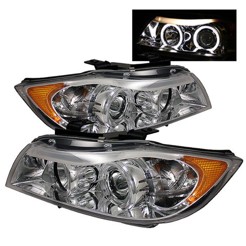 BMW E90 3-SERIES 06-08 4DR Projector Headlights - LED Halo - Amber Reflector - Replaceable Eyebrow Bulb - Chrome - High H1 (Included) -g