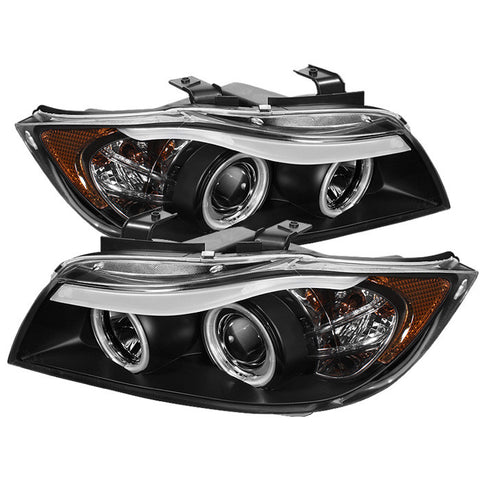 BMW E90 3-SERIES 06-08 4DR Projector Headlights - CCFL Halo -Replaceable Eyebrow Bulb - Black- High H1 (Included) - Low H7 (Included)