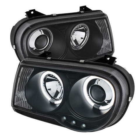 Chrysler 300C 05-10 Projector Headlights - CCFL Halo - LED ( Replaceable LEDs ) - Black - High H1 (Included) - Low 9006 (Not Included)