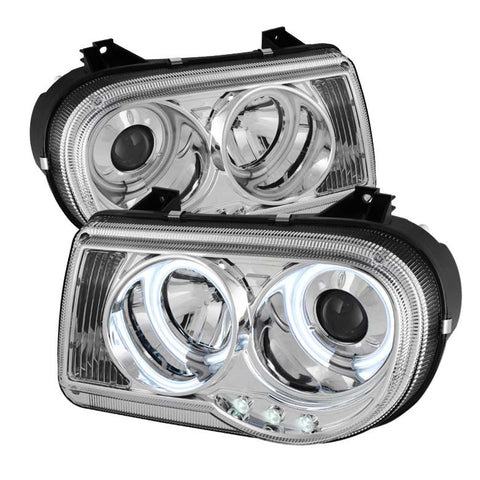 Chrysler 300C 05-10 Projector Headlights - CCFL Halo - LED ( Replaceable LEDs ) - Chrome -High H1 (Included) - Low 9006 (Not Included)