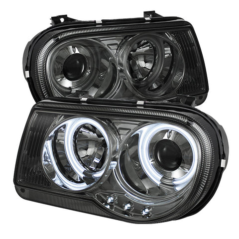 Chrysler 300C 05-10 Projector Headlights - CCFL Halo - LED ( Replaceable LEDs ) - Smoke - High H1 (Included) - Low 9006 (Not Included)