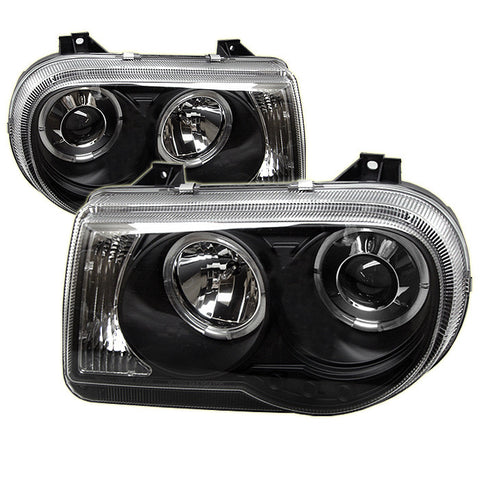 Chrysler 300C 05-10 Projector Headlights - LED Halo - LED ( Replaceable LEDs ) - Black - High H1 (Included) - Low 9006 (Not Included)