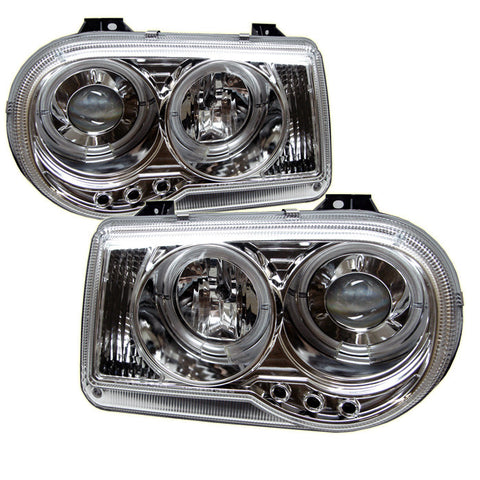 Chrysler 300C 05-10 Projector Headlights - LED Halo - LED ( Replaceable LEDs ) - Chrome - High H1 (Included) - Low 9006 (Not Included)