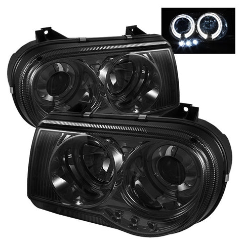 Chrysler 300C 05-10 Projector Headlights - LED Halo - LED ( Replaceable LEDs ) - Smoke - High H1 (Included) - Low 9006 (Not Included)