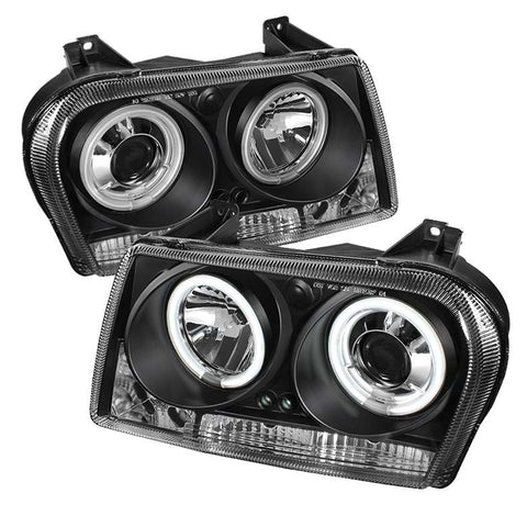 Chrysler 300 05-08 Projector Headlights - CCFL Halo - LED ( Replaceable LEDs ) - Black - High H1 (Included) - Low 9006 (Not Included)