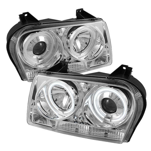 Chrysler 300 05-08 Projector Headlights - CCFL Halo - LED ( Replaceable LEDs ) - Chrome - High H1 (Included) - Low 9006 (Not Included)