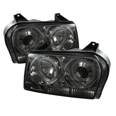 Chrysler 300 05-08 Projector Headlights - CCFL Halo - LED ( Replaceable LEDs ) - Smoke - High H1 (Included) - Low 9006 (Not Included)