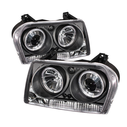 Chrysler 300 05-08 Projector Headlights - LED Halo - LED ( Replaceable LEDs ) - Black - High H1 (Included) - Low 9006 (Not Included)