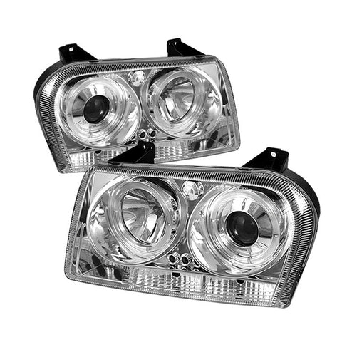 Chrysler 300 05-08 Projector Headlights - LED Halo - LED ( Replaceable LEDs ) - Chrome - High H1 (Included) - Low 9006 (Not Included)
