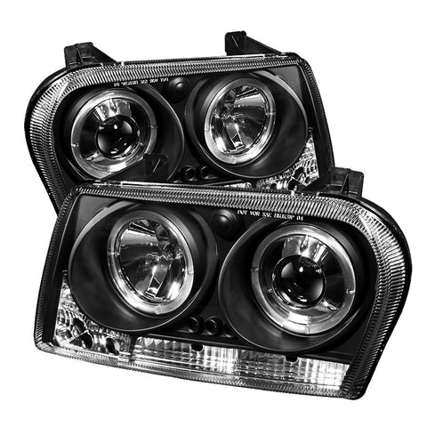 Chrysler 300 09-10 Projector Headlights - LED Halo - LED ( Replaceable LEDs ) - Black - High H1 (Included) - Low 9006 (Not Included)