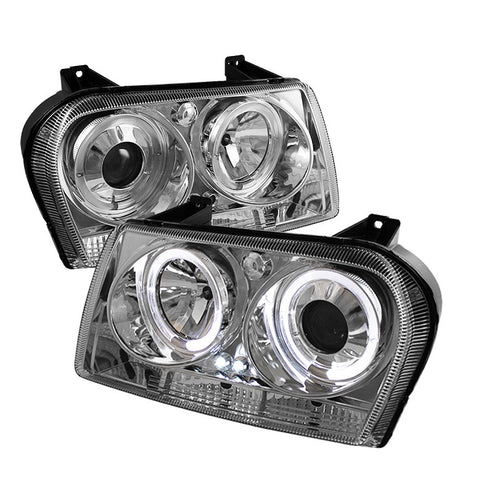 Chrysler 300 09-10 Projector Headlights - LED Halo - LED ( Replaceable LEDs ) - Chrome - High H1 (Included) - Low 9006 (Not Included)