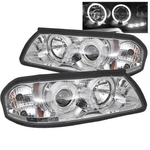 Chevy Impala 00-05 Projector Headlights - LED Halo - LED ( Replaceable LEDs ) - Chrome - High H1 (Included) - Low H1 (Included)