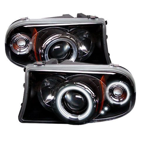 Dodge Dakota 97-04 / Durango 98-03 1PC Projector Headlights - CCFL Halo - LED ( Replaceable LEDs ) - Black - High H1 (Included) - Low H1 (Included)