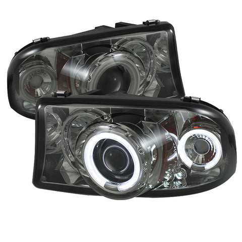 Dodge Dakota 97-04 / Durango 98-03 1PC Projector Headlights - CCFL Halo - LED ( Replaceable LEDs ) - Smoke - High H1 (Included) - Low H1 (Included)