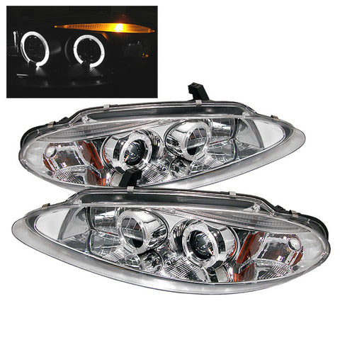 Dodge Intrepid 98-04 Projector Headlights - LED Halo - Replaceable eyebrow - Chrome - High 9005 (Not Included) - Low H1 (Included)