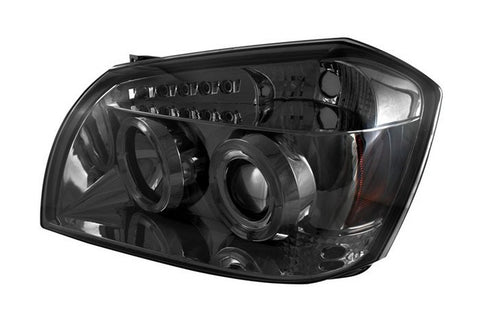 Dodge Magnum 05-07 Projector Headlights - LED Halo - LED ( Replaceable LEDs ) - Smoke - High H1 (Included) - Low 9006 (Not Included)