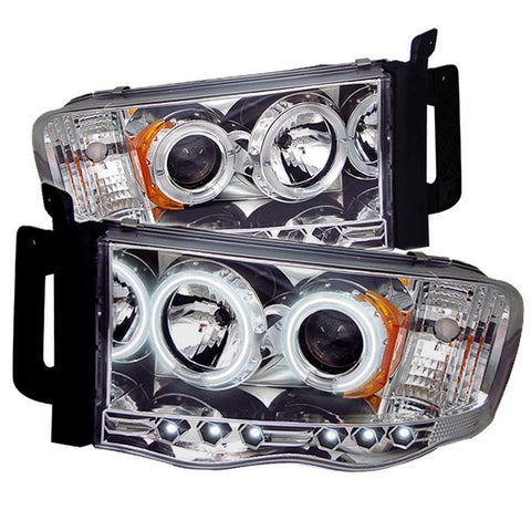 Dodge Ram 1500 02-05 / Ram 2500/3500 03-05 Projector Headlights - CCFL Halo - LED  - Chrome - High H1 (Included) - Low H1 (Included) -w